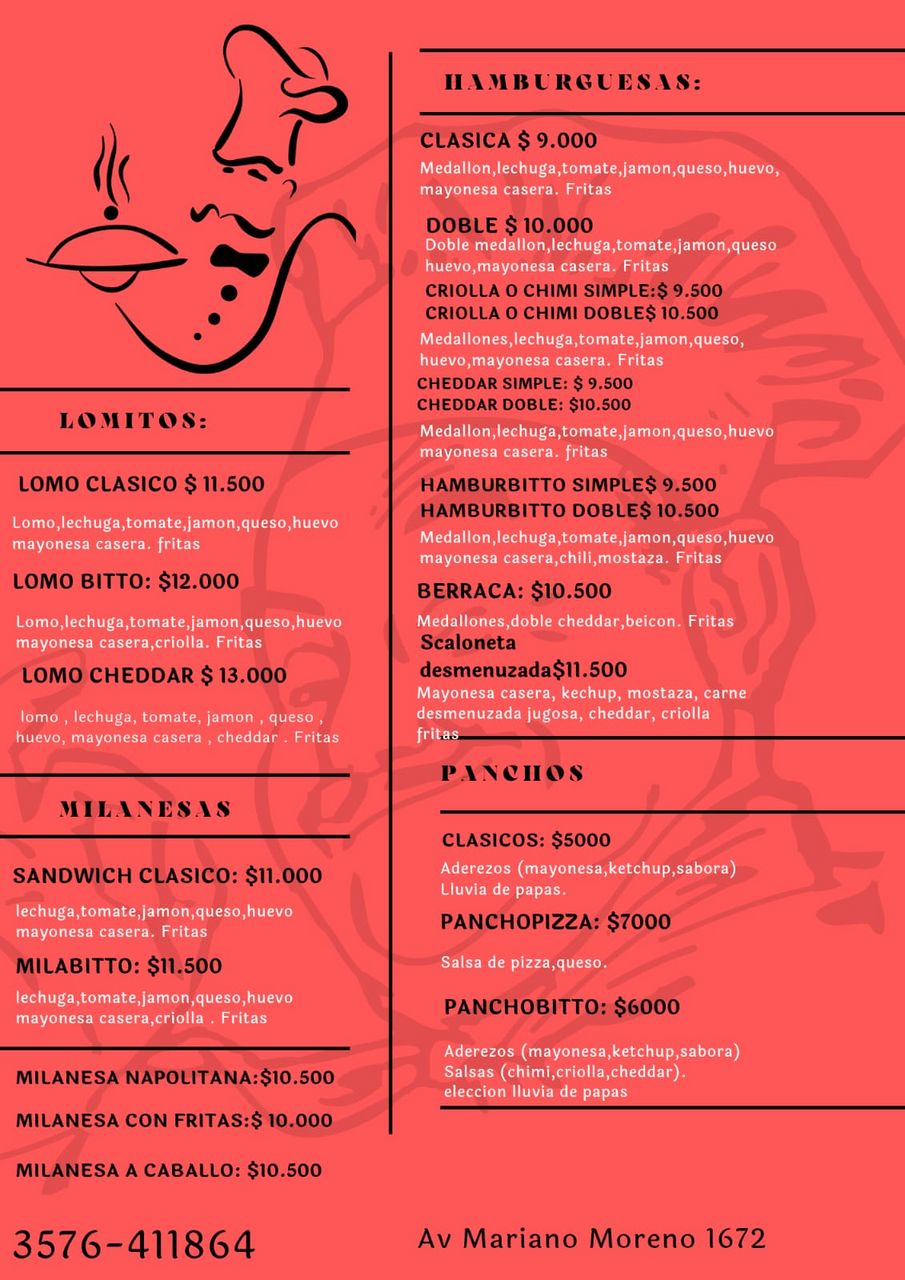 Menú de hamburguesas y lomitos
