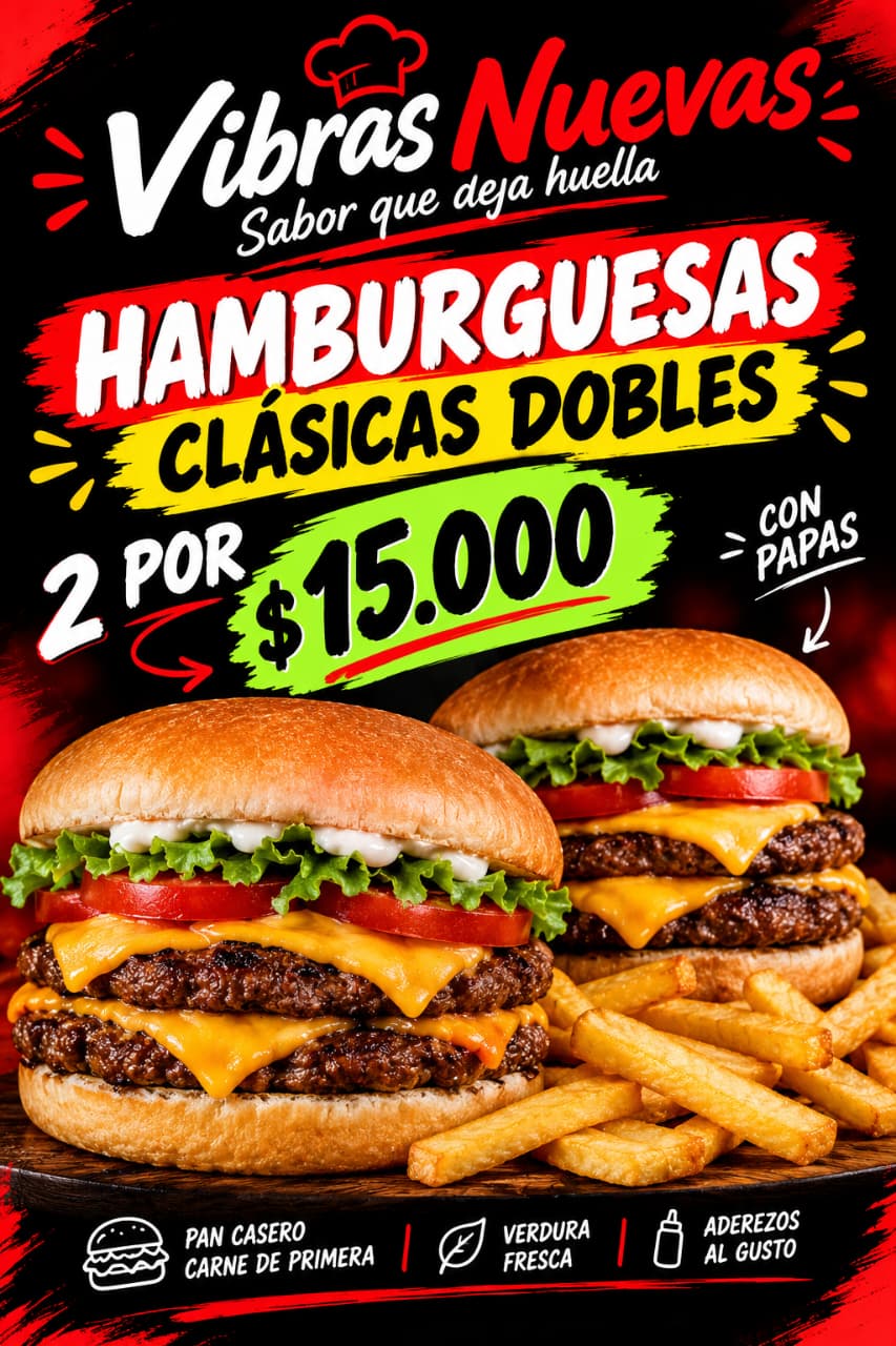 Hamburguesas dobles con papas