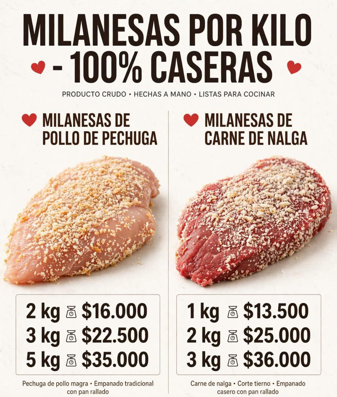 Milanesas de pollo y carne de nalga