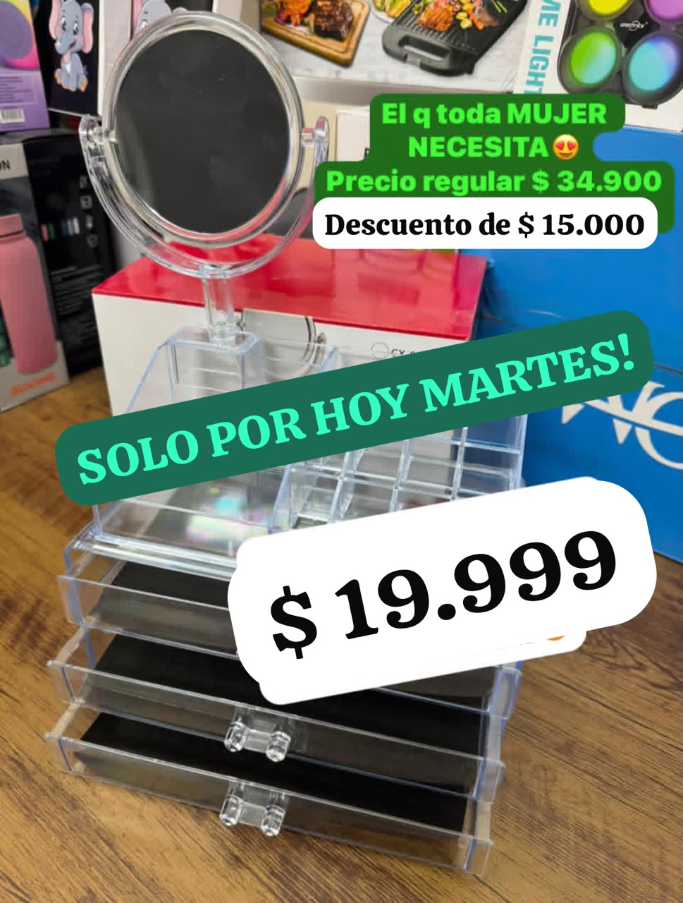 Organizador de maquillaje con espejo