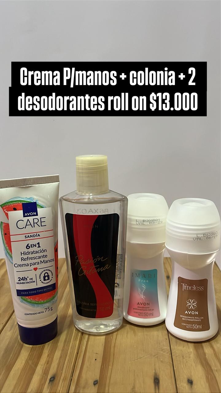 Crema para manos, colonia y desodorantes