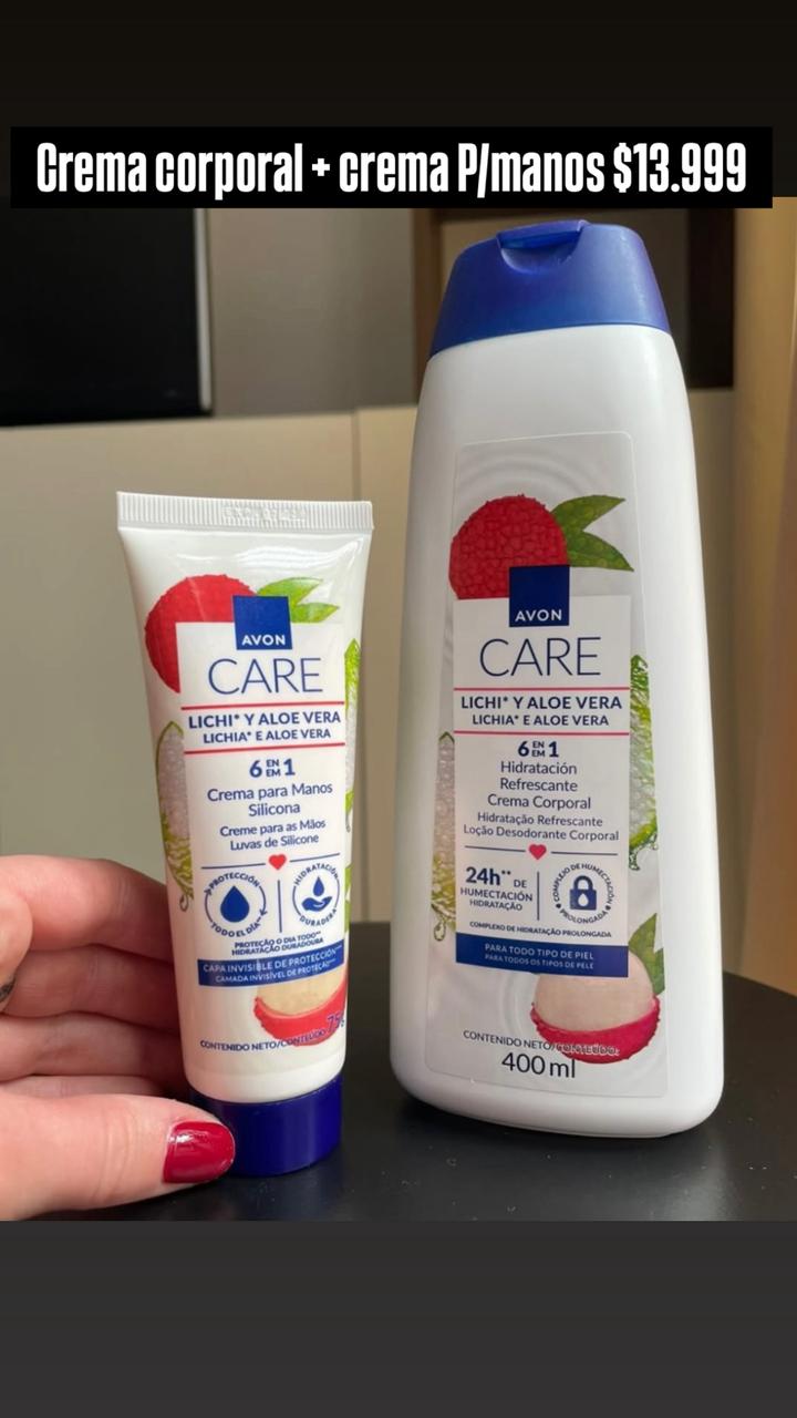 Crema corporal y crema para manos Avon Care Lichi y Aloe Vera