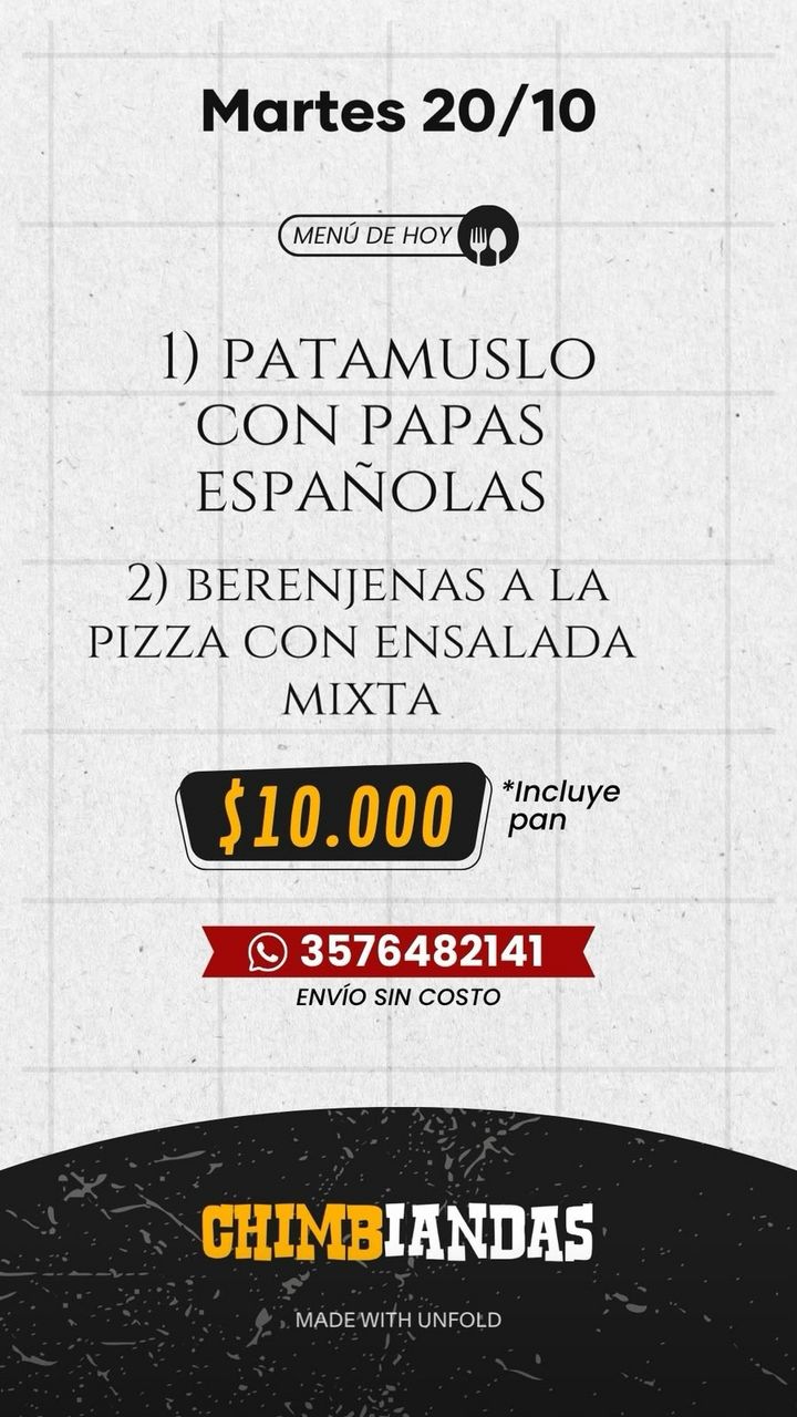 Menú de hoy: Patamuslo con papas españolas o berenjenas a la pizza